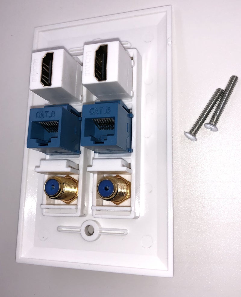 IBL-6 Port Wall Plate 2 Port Coaxial TV Cable F Type +2 Port Cat6 Ethernet +2 HDMI Keystone Female to Female Jack in White - Image 2